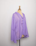 Y2K Lilac Sheer Plus size v-neck top with bell sleeves and bow tie