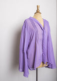 Y2K Lilac Sheer Plus size v-neck top with bell sleeves and bow tie