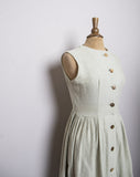1950-60's Tan sleeveless button down dress with gold buttons