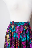 1990's Black plus size skirt with multicolor tropical floral & animal print