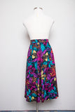 1990's Black plus size skirt with multicolor tropical floral & animal print