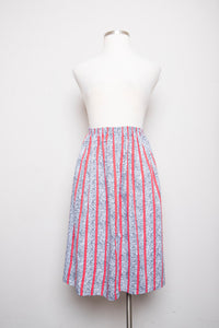 1980's Black, White acid wash printed plus size skirt with & Red stripes