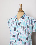 1990's Turquoise, Pink, Violet & Black short sleeve shirt with a brushstroke print
