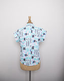 1990's Turquoise, Pink, Violet & Black short sleeve shirt with a brushstroke print