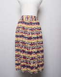 1990's Boho skirt w/abstract mustard yellow,navy & maroon print
