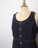1990's Black Denim jumper mini dress with white stitching.