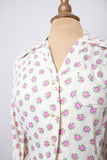 1970's Ivory long sleeve top with dainty pink florals and polka dots