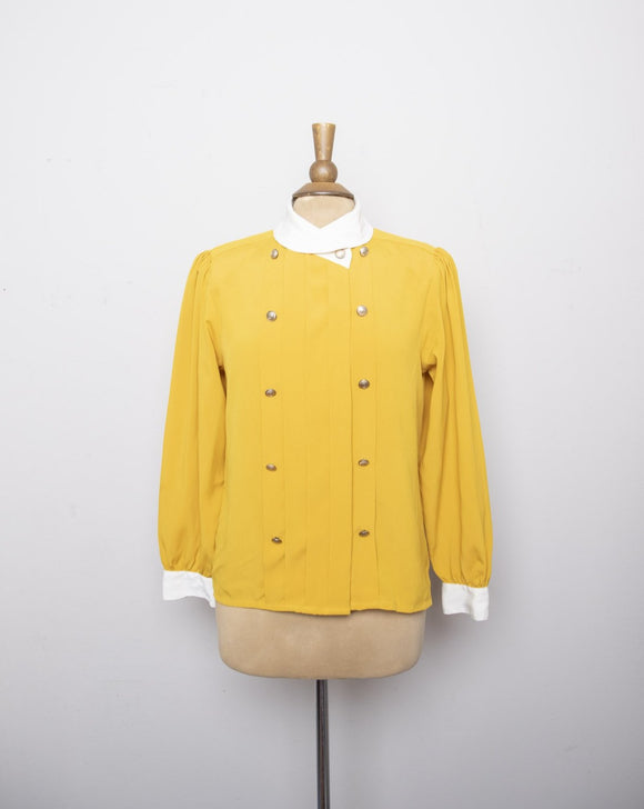 1980-90's Mustard yellow long sleeve double breasted button up top