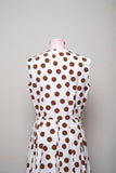1950-60's White Culotte sleeveless Jumpsuit with brown polka dot print with pockets
