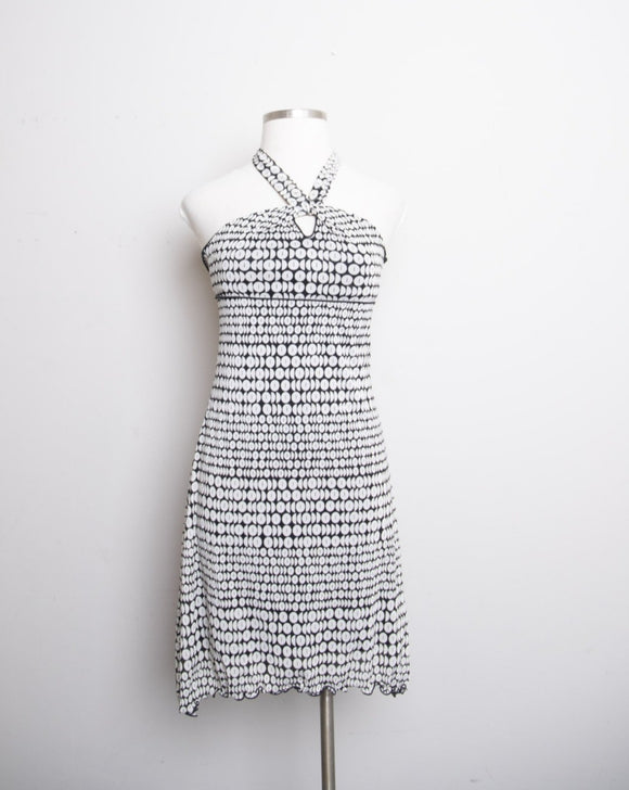 Y2K Max studio Black & White body con halter dress in a abstract circular print