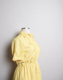 1990's Canary Yellow short sleeve button down shirt waist dress