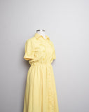 1990's Canary Yellow short sleeve button down shirt waist dress
