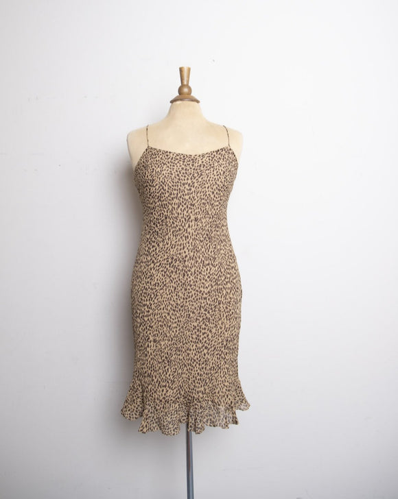 Y2K Cheetach printed silk bias strappy dress