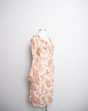 Y2K Ivory bias silk dress with bell sleeves in a orange & red floral & paisley print