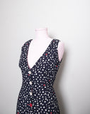 Retro Sleeveless Navy Blue Culotte jumpsuit with white and red polka dots