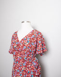 1990's Red floral short sleeve wrap plus size dress.