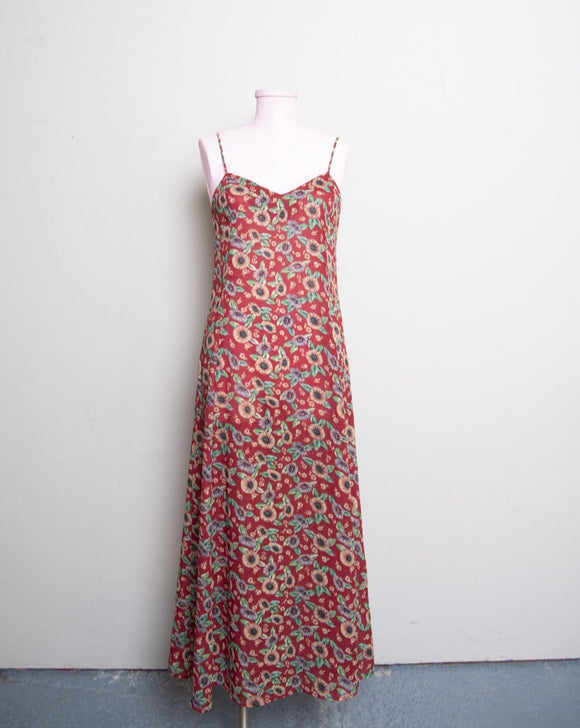 1990's Red Contempo sunflower sleeveless maxi sheer dress