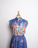 1970’s Navy blue dress with red tropical florals