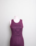 1990's-Y2K Raspberry sleeveless body con crochet laced maxi dress