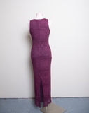 1990's-Y2K Raspberry sleeveless body con crochet laced maxi dress