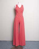 1970's Red 2 pc bell bottom jumpsuit with a matching jacket