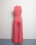 1970's Red 2 pc bell bottom jumpsuit with a matching jacket