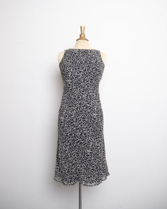 Y2K  Ann Taylor sleeveless silk bias black dress with speckle print.