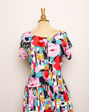 1990's Bila watercolor floral button down rayon dress with pockets