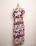 1990's Bila watercolor floral button down rayon dress with pockets