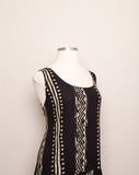 1990's Black & ivory tribal printed drop waist Plus Size rayon jumper dress