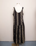 1990's Black & ivory tribal printed drop waist Plus Size rayon jumper dress