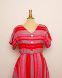 1970's Be My Valentine Red, Pink Violet striped Dolman sleeve dress.