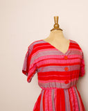 1970's Be My Valentine Red, Pink Violet striped Dolman sleeve dress.