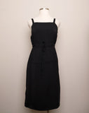 Y2K Black Sleeveless Jumper Midi Dress with drawstring waist, straight neckline and apron style pockets on the front