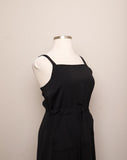 Y2K Black Sleeveless Jumper Midi Dress with drawstring waist, straight neckline and apron style pockets on the front