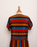 1970's Brown, Magenta, Turqouise and black striped light polyester dress