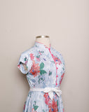 1970's Celeste dress with pink flowers and a mandarin collar
