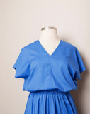 Electric Blue Plus size V-neck fit and flare dress with pockets