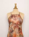 Y2K Brown & Orange high neck Mini dress with a paisley Ombre print
