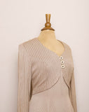 1990's Tan & brown pinstriped long sleeve mini dress with faux button vest built in on dress