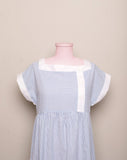 1970-1980's Blue & White pinstriped seersucker house dress with pockets