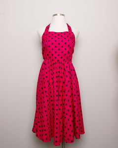 Repro does 1950's Magenta & black polka dot halter dress