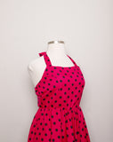 Repro does 1950's Magenta & black polka dot halter dress