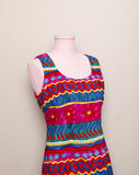1990's Fuchsia multicolor abstract color block sheath sleeveless dress