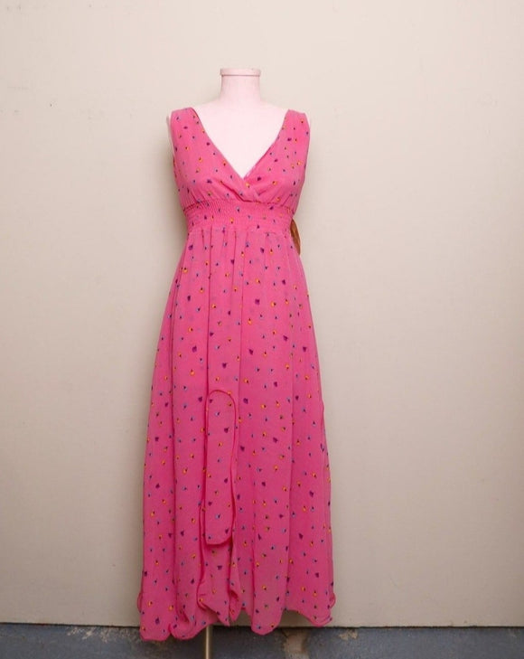 Y2K Hot Pink floral sleeveless high low maxi dress