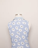 1990's Baby Blue daisy sleeveless rayon maxi button down dress with a light washed denim collar.