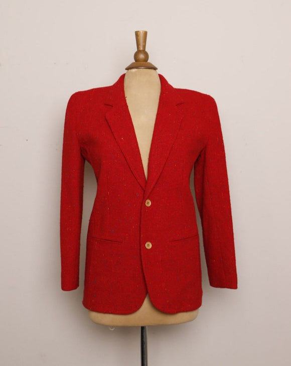 1990's Red wool blazer with rainbow thread