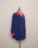 1990's Navy Blue and Fuchsia plus size long sleeve color block shirt