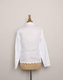 1990's White sheer long sleeve button up blouse with floral embroidery