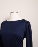 1970's Quarter sleeve Navy Blue Plus Size Dress with white pleats